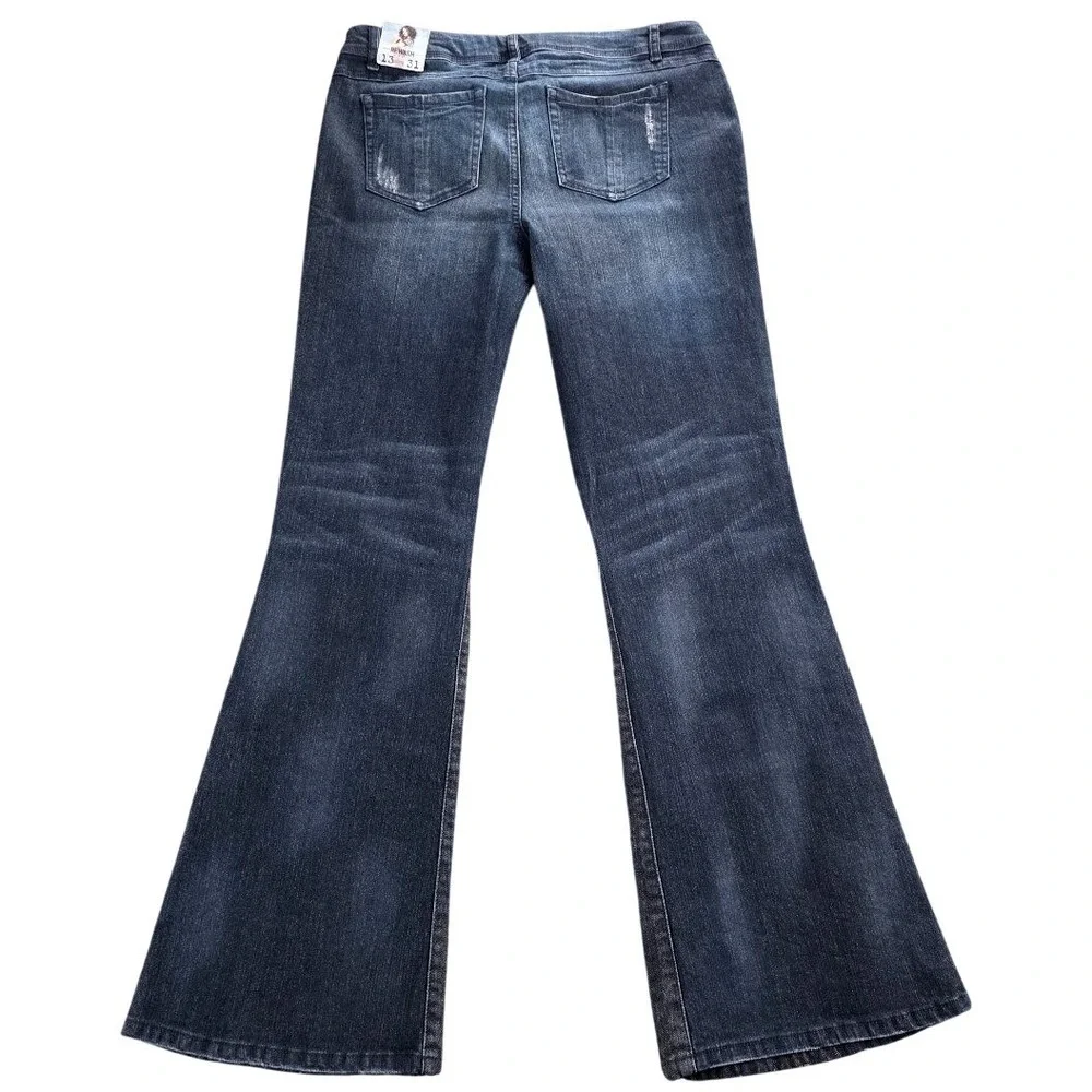 Rewash Vintage Reunion‎ Distressed Flare Jeans Dark Wash Blue Womens 13/31 Curvy